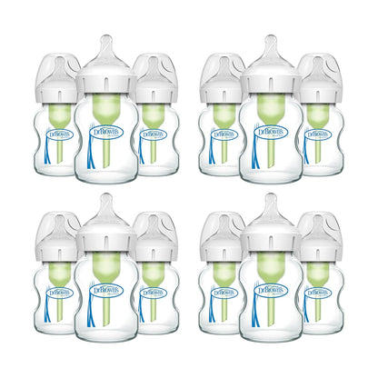 Dr. Brown's Natural Flow Anti-Colic Options+ Wide-Neck Glass Baby Bottles 5 oz/150 mL, with Level 1 Slow Flow Nipple, 3 Pack, 0m+