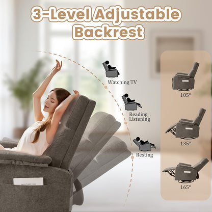 Korser Recliner Chair, Swivel Rocking Recliner Chair for Adults, Glider Rocking Chair, Small Nursery Chair Recliner for Living Room, Reclining Chair with Modern-Designed Armrests, Chenille, Beige