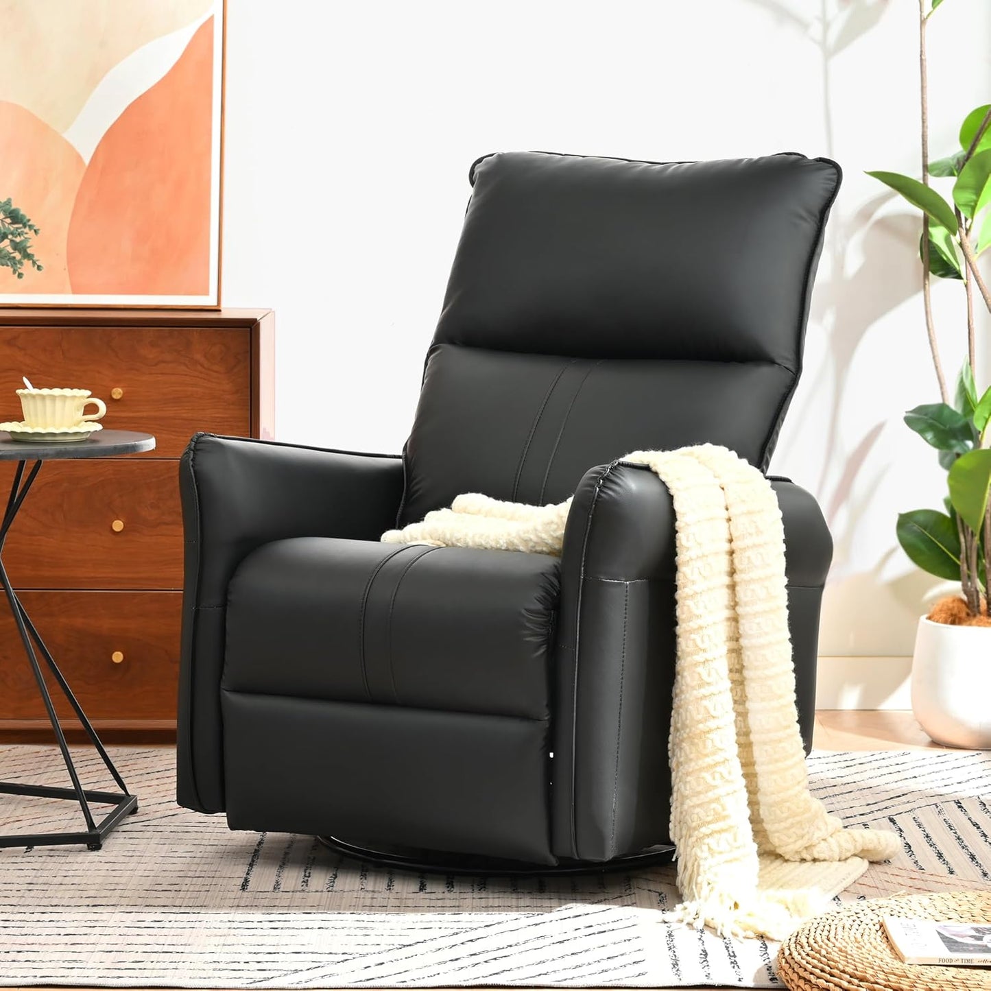 Power Swivel Rocker Recliner Chair for Nursery, Upholstered Snowflake Velvet 270°Swivel Glider Rocker Chair with USB Ports, Small Power Recliners for Small Spaces Living Room