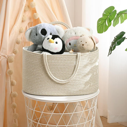 19L Baby Diaper Caddy Organizer, 16.8"x9.8"x9" Cotton Rope Diaper Basket, Changing Table Storage Caddy With Removable Divider, Baby Basket for Nursery, Car, Diapers, Baby Shower Gifts for Newborn