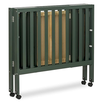 Dream On Me Jett Mini Folding Baby Crib in Olive, GreenGuard Gold & BSA, Lightweight & Portable, Patented Flat Folding System for Small Spaces & Travel, 1.5” Mattress Pad, 3 Heights, Safe Wheels