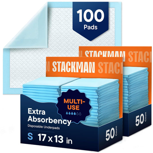 Chucks Pads Disposable [100-Pack] Multi-Purpose Pee Pads - Incontinence Underpads for Dog, Puppy & Diaper Changing Table Pad for Baby 17" x 24" Bed & Chair Liners - Pet Potty Training Pads