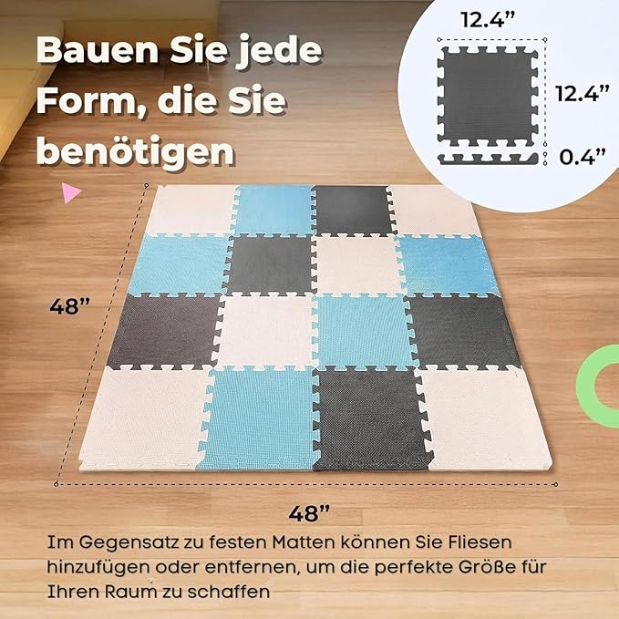 MioTetto Baby Play Mat, Soft Foam Floor Tiles for Kids. Adjustable Interlocking Foam Tiles, Fits with 50x50 Playpen Baby mat for Crawling & Development, Safe & Non-Toxic Playmat for Babies 6-12 Months