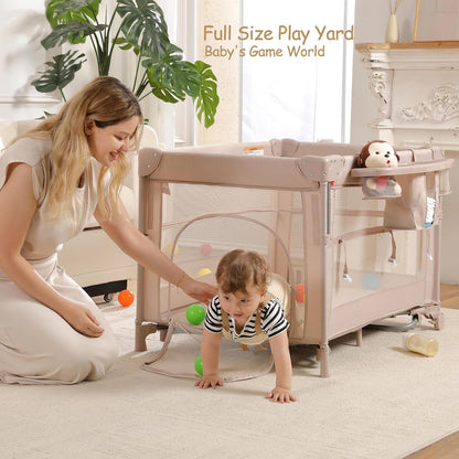 4 in 1 Pack and Play, Portable Travel Baby Bassinet, Foldable Travel Playard Playpen for Toddler, Bedside Crib Sleeper, Diaper Changer Table, Baby Playard for Newborn (Black)