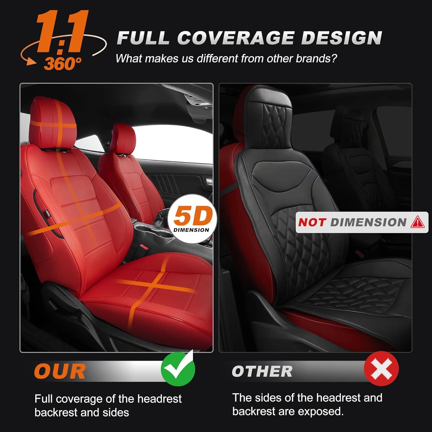 AOMSAZTO Seat Covers for Ford Mustang Coupe 2015 2016 2017 2018 2019 2020 2021 2022 2023 2024 2025 2026, Custom Fit Full Set Faux Leather (New Red)