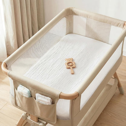 Muslin Bassinet Sheet Compatible with Maxi-COSI Iora & Iora Air Bedside Sleeper - 100% Cotton Rectangular Mattress Pad Cover (33"x20"), Breathable & Soft, Boho (1 Pack Blue)