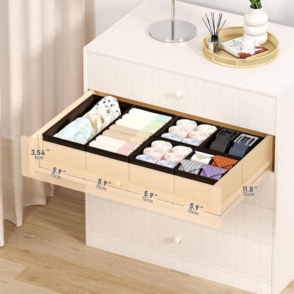 DIMJ Drawer Organizers Clothes, Dresser Organizer Bins for Baby Clothes,Underwear and Sock, Fabric Closet Organization and Storage Boxs, Drawer Dividers for Nursery, Clothing, Tie - 4 Pack, Beige