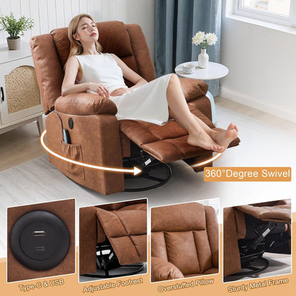 Korser Rocker Recliner, Glider Recliner Chairs for Adults, 360° Swivel Rocking Chair with Massage and Heating, Nursery Chair with Storage and USB Charging for Living Room, Bedroom, Nursery