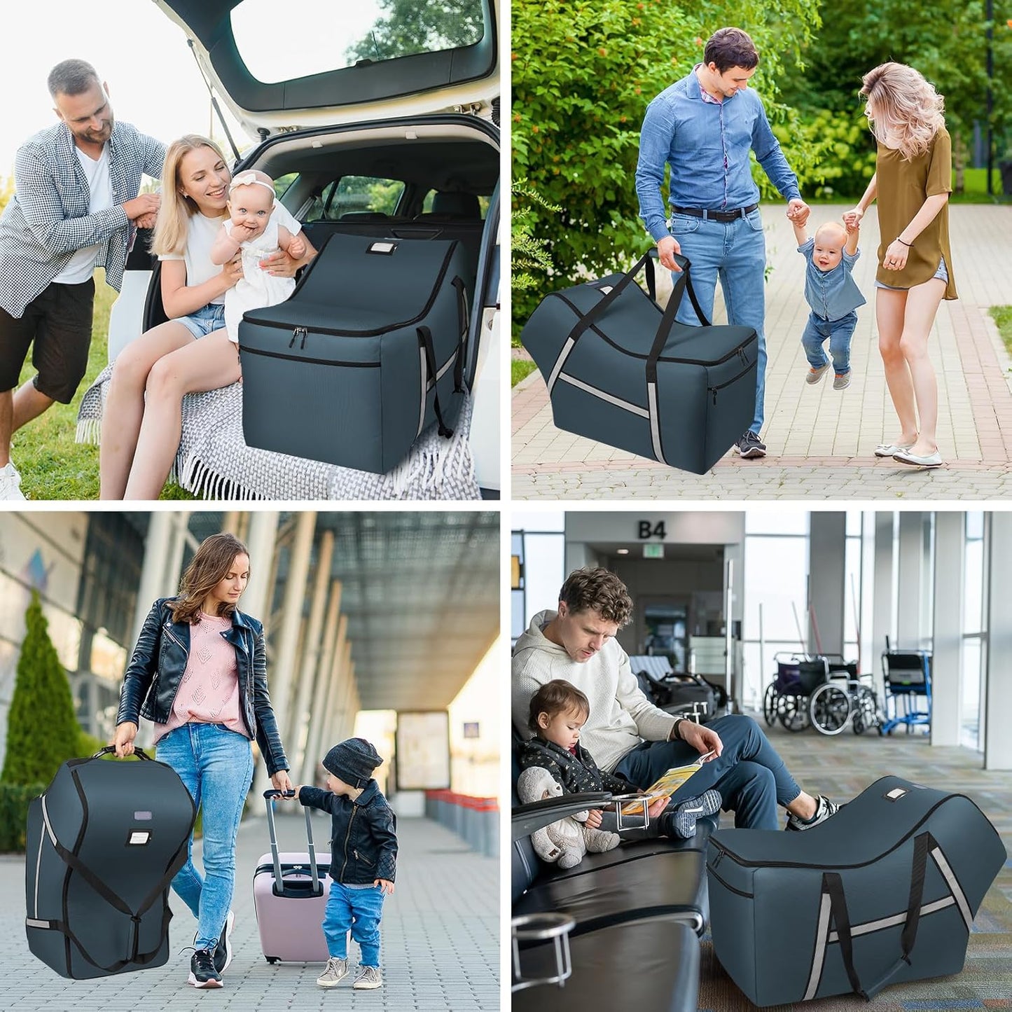 Infant Car Seat Travel Bag for Airplane Compatible with All Nuna Pipa Car Seat and Base,Chicco KeyFit 30 and Base, Padded Car Seat Bags for Air Travel,Car Seat Gate Check Bag with Side Pocket, Black