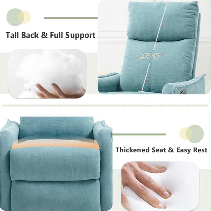 cinkehome Swivel Rocker Recliner, Glider Rocker Recliner Chair for Nursery, Manual Reclining Chair with Heated Massage, Small Spaces, Living Room, Khaki Chenille