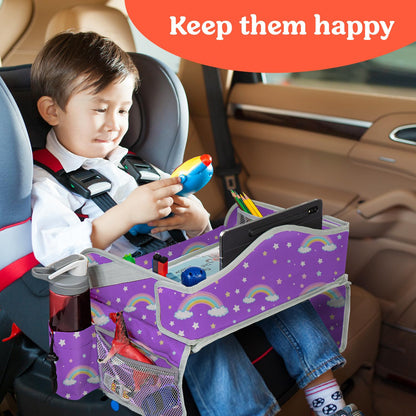 PILLANI Kids Travel Tray for Car Seat - Carseat Tray w/ iPad Holder & Dry Erase Board, Road Trip Activities - Toddler Lap Desk Organizer for Airplane - Roadtrip & Travel Essentials - Pack of 2, Pink