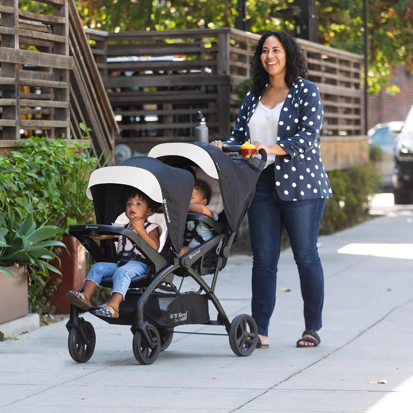 Baby Trend Double Stroller with Canopy Visors, Storage Basket and 2 Cup Holders, Sit N' Stand 2.0 DLX, Stormy – Foldable Infant and Toddler Tandem Stroller and Travel System