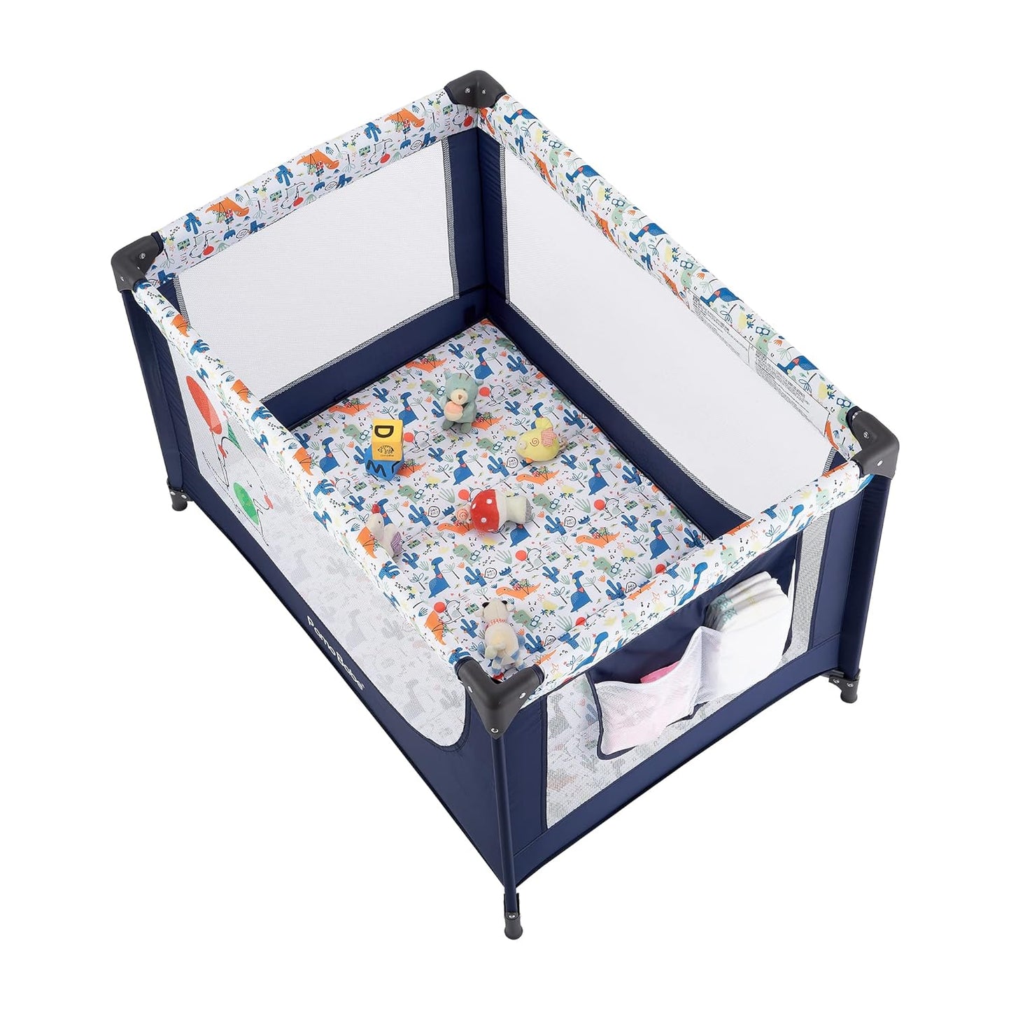 Pamo Babe Compact Pack and Play - Portable Crib for Baby, Lightweight Foldable Travel Playard with Mattress Pad & Carry Bag, Safe Breathable Travel Bed for Home, Trips & Family Visits, Black