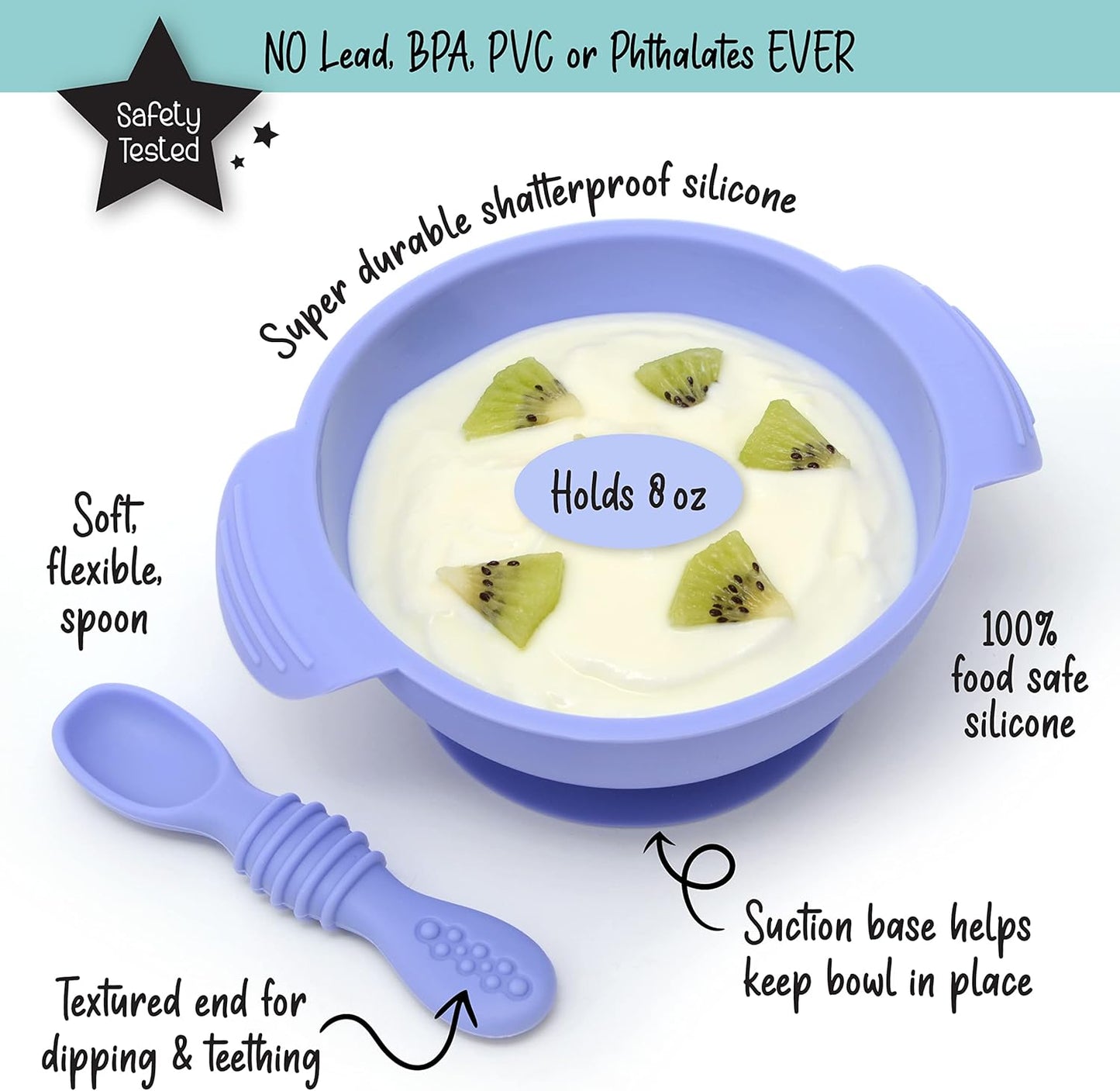 PrimaStella Unbreakable Silicone Non-Slip Bowl and Chew Spoon Set for Babies and Toddlers (Rainbow Swirl)