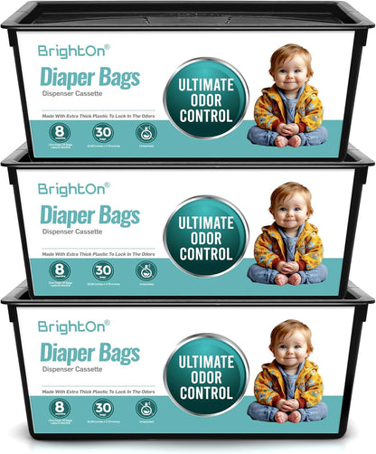 BrightOn® Diaper Pail Refill Bags, 30 Bags Per Refill, Compatible with Genie Easy Roll Signature Diaper Pails, Holds Up to 2820 Newborn Diapers, Real 7 Layer Odor Barrier, Unscented, 2PACK (60 Bags)