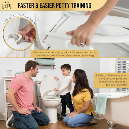 BATH ROYALE Potty Training Seat - Soft Close, Kingsport BR721-00, Elongated White, Adult & Child Combo