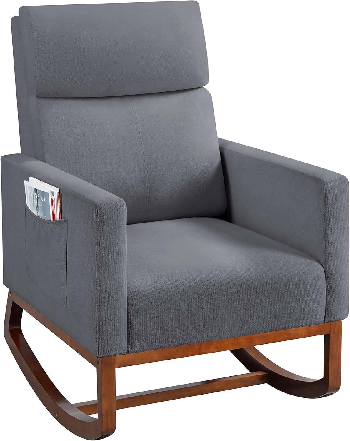 Topeakmart Nursery Rocking Chair, PU Leather Modern Accent Chair with Wood Legs Side Pocket Armchair Glider Rocker for Nursery Living Room Bedroom Lounge, Brown