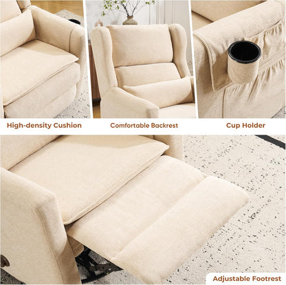 Power Recliner Chair Swivel Glider with Adjustable Headrest，Oversized Swivel Rocker Recliner with Lumbar Support, Upholstered Nursery Glider Recliner for Living Room,White