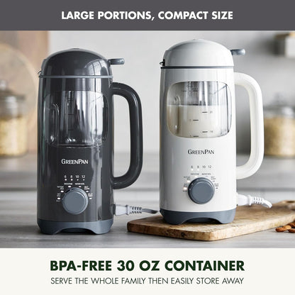 GreenPan 30oz Nut Milk Maker Machine, 15-in-1 for Homemade Almond, Oat, Soy, Coconut, Plant-Based Non-Dairy Beverages, Soups, BPA-Free Glass, Automatic Self-Clean, Delay Start, Pink