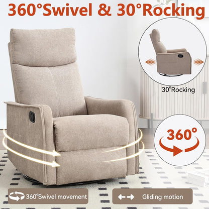 Massage Chair Recliner with Heat, Swivel Rocking Chair Recliner with High Back, Manual Nursery Recliners for Adults,Small Recliner Chair for Small Spaces, Living Room Bedroom, Fabric (Blue Green)