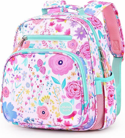 mibasies Toddler Backpack for Girls 2-4: Preschool Kindergarten Backpack - Cute Kids Backpacks for Girls - Flower Pink Turquoise
