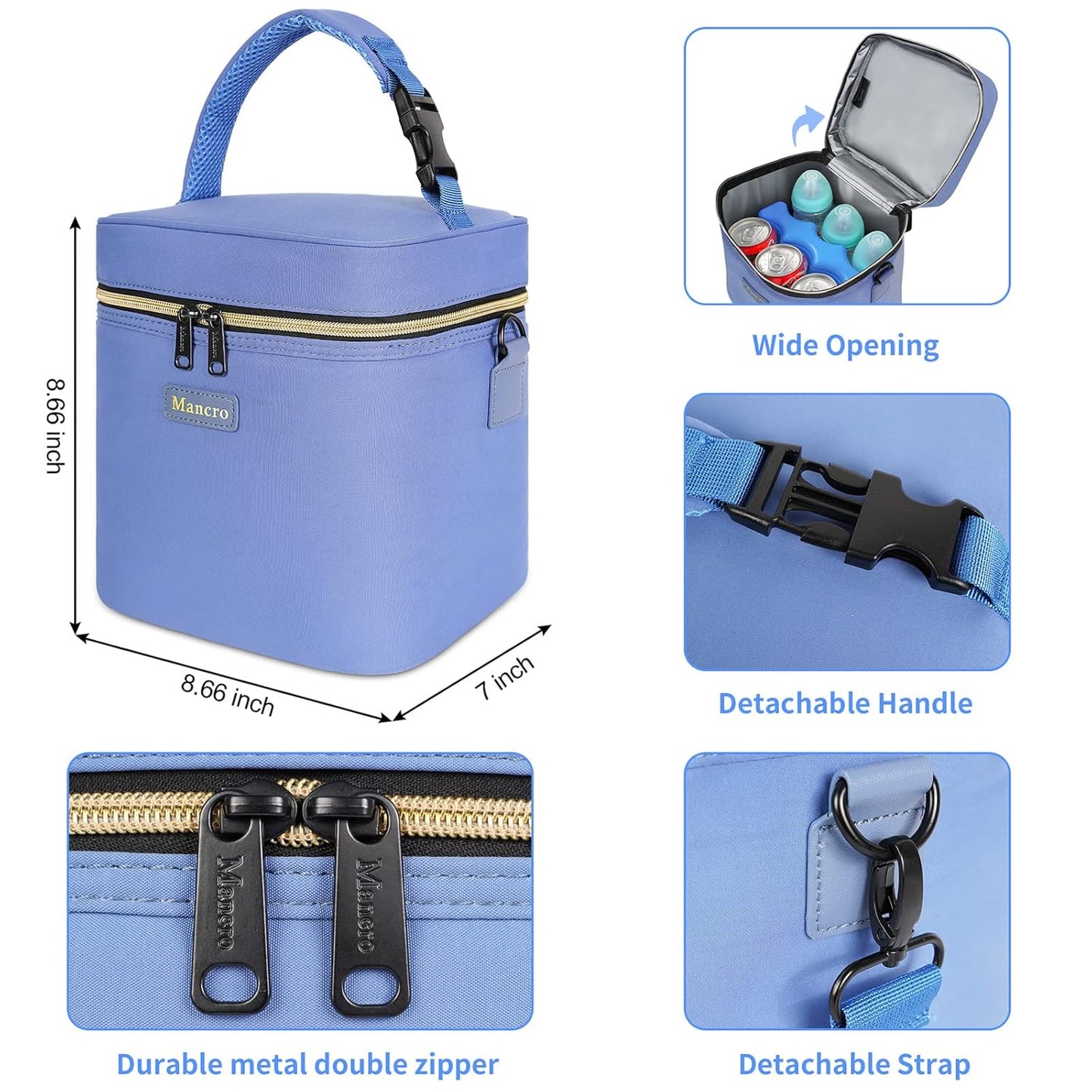 Mancro Breastmilk Cooler Bag with Ice Pack, Fits 6 Baby Bottles Up to 9 Ounce Insulated Baby Bottle Bag, Breast Milk Cooler on The go with Strap, Bottle Storage Bag for Nursing Mom Daycare, Black