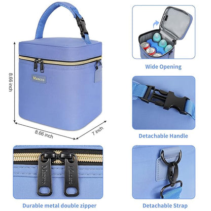 Mancro Breastmilk Cooler Bag with Ice Pack Fits 6 Baby Bottles Up to 9 Ounce, Insulated Baby Bottle Bag with Strap for Nursing Mom Daycare, Blue