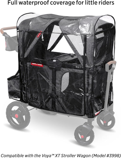 Radio Flyer Voya Quad Stroller Wagon Rain Cover with Storage Bag, Black, Waterproof Stroller Cover for 4-Seater Wagon with High Sides, Fast-Drying Design, Zippered Side Panel for Easy Access