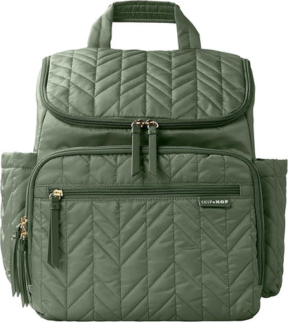 Skip Hop Diaper Bag Backpack: Forma, Multi-Function Baby Travel Bag with Changing Pad & Stroller Attachment, Sage