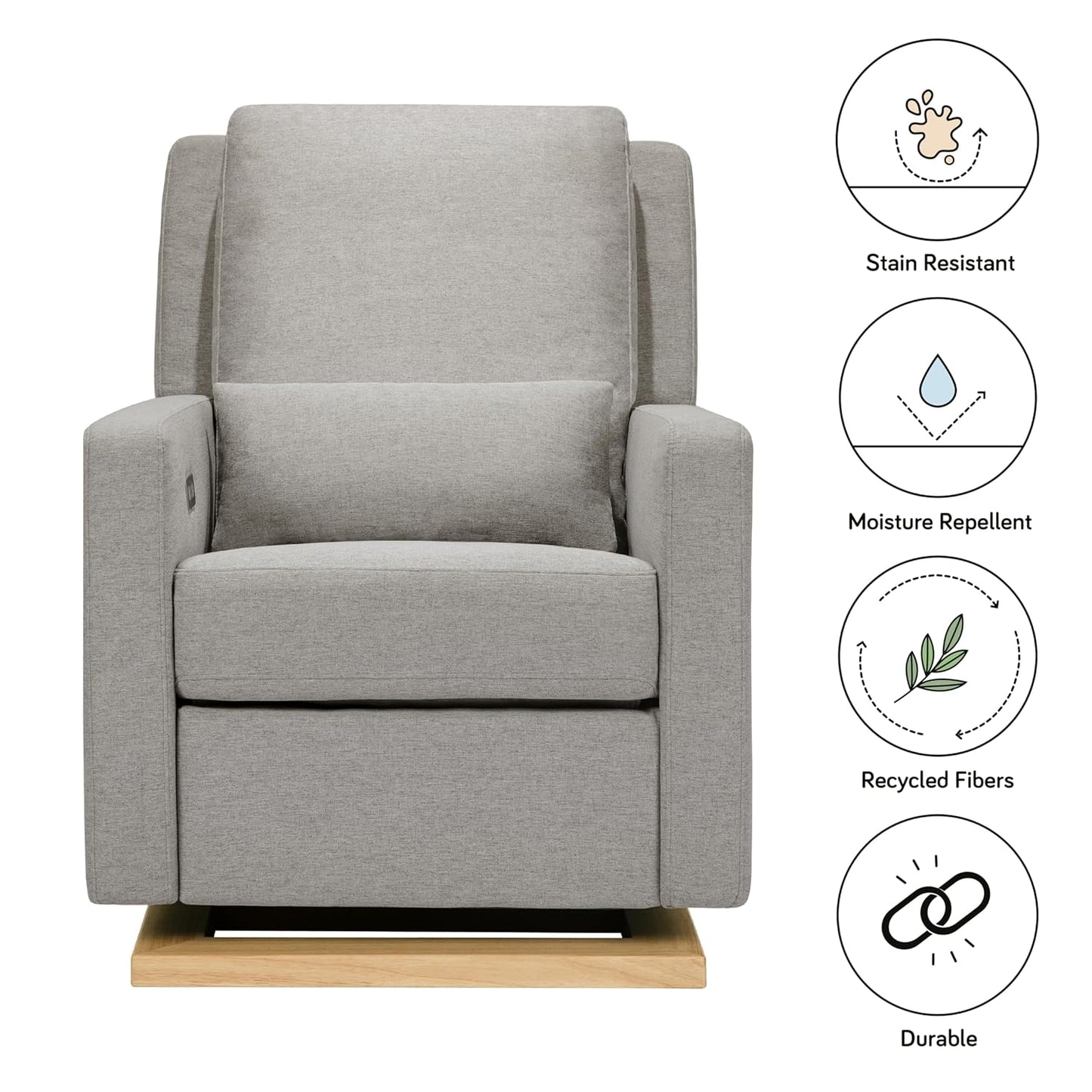 Babyletto Sigi Electronic Power Recliner & Swivel Glider with USB Port in Performance Beach Eco-Weave with Light Wood Base, Water Repellent & Stain Resistant, Greenguard Gold and CertiPUR-US Certified