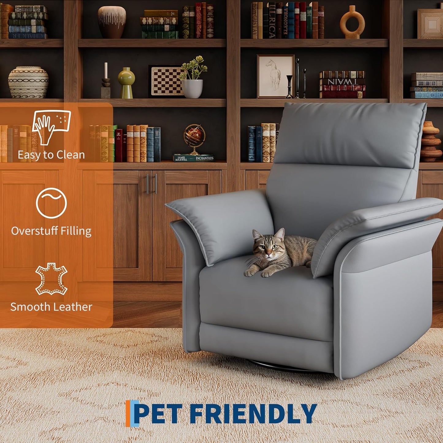 GarveeHome Power Recliner Chair, 270° Swivel Rocking Glider with USB Charging Port, Chenille Upholstered Fabric, Ergonomic Modern Nursery Chair for Living Room, Bedroom, Nursery (Beige)