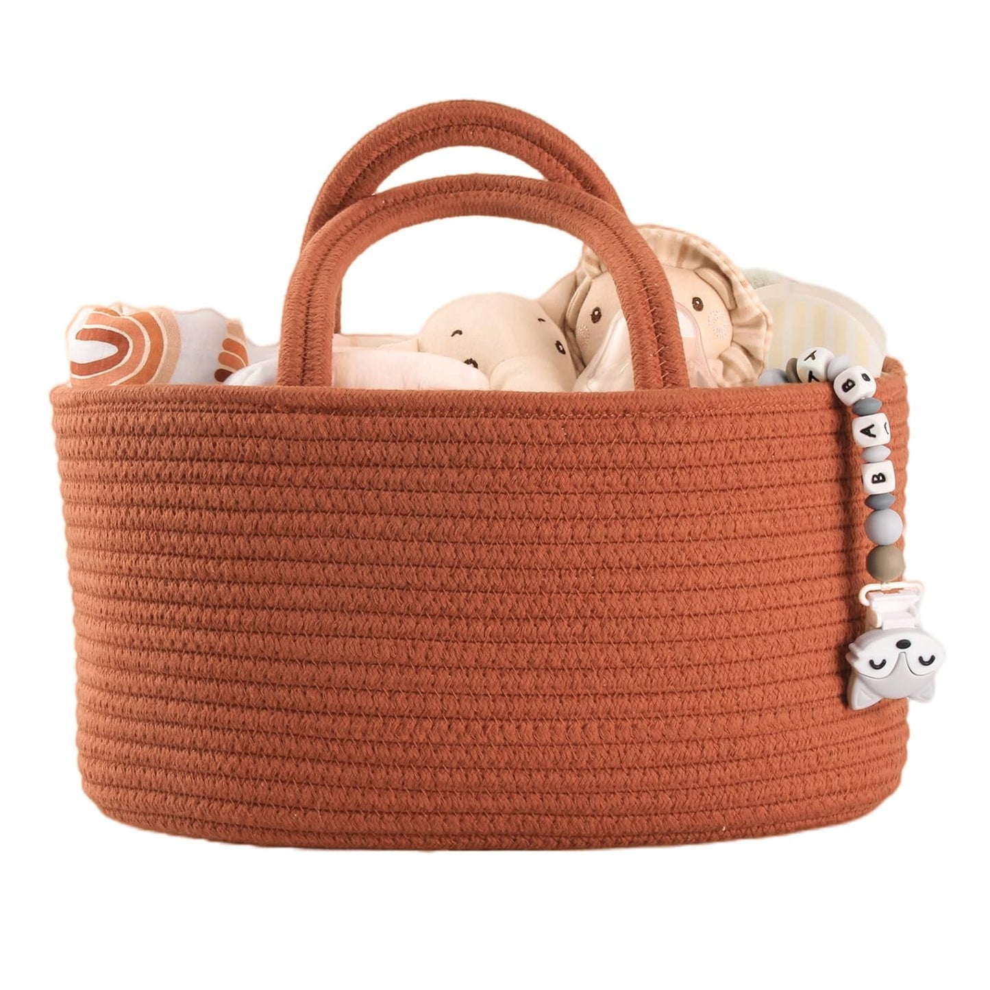 Baby Diaper Caddy Organizer for Girl Boy Rope Nursery Storage Bin Basket Portable Holder Tote Bag for Changing Table Car Travel Baby Shower Gifts Newborn Essentials Registry Must Have Items Pink