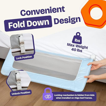ComfyBumpy 1-Pack Bed Rail for Toddlers 35.5" L x 19.5" H | Toddler Bed Rails for Twin, Full & Toddler Bed Size | Swing Down Bed Rail Guard | Baby Bed Side Rail for Kids | Blue