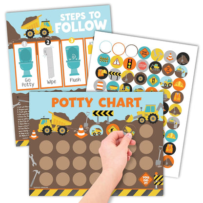 Hadley Designs Potty Training Chart for Toddlers Boys -10 Sticker Potty Chart for Toddlers Boys, 8.5x11" Potty Training Sticker Charts for Toilet Success, Monster Truck Toddler Reward Chart for Kids