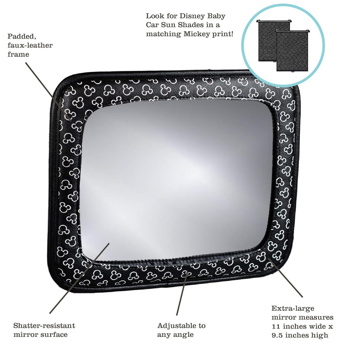 Disney Baby by J.L. Childress Rear View Baby Car Seat Mirror - Rear Facing Infant, Toddler, or Child, Travel Essentials, Shatterproof & Extra Clear, Adjustable, Universal Fit - Mickey Mouse