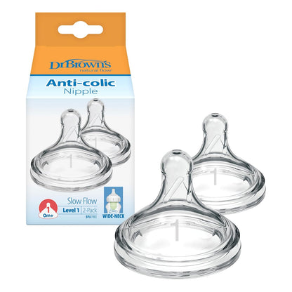 Dr. Brown’s Natural Flow® Level 2 Wide-Neck Baby Bottle Silicone Nipple, Medium Flow, 3m+, 100% Silicone Bottle Nipple, 6 Pack