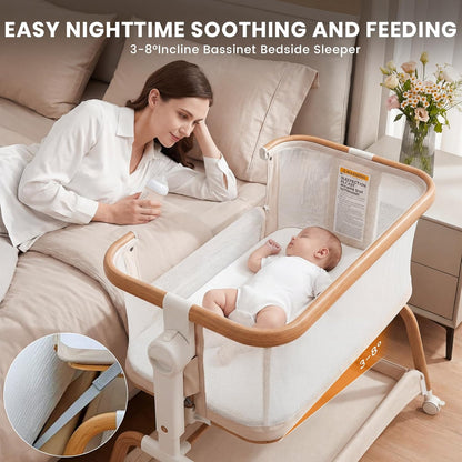 3 in 1 Baby Bassinet,Rocking Bassinets Bedside Sleeper with 6 Adjustable Heights,Breathable Full-Mesh,Comfortable Mattress & Lockable Wheels,Stable Rolling Portable Crib for Newborns(Gray) | Breathable Full Mesh, V-Shaped Structure