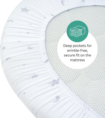 Bassinet Sheets for Papablic, CoZee, Cowiewie, Ezebaby, Nawahev Baby Bassinet Bedside Sleeper by TansyPanda, 3PC, 33x20, Ultra Soft, Breathable Snug Fit, Unisex Boys Girls, Gray White (Space Rockets)