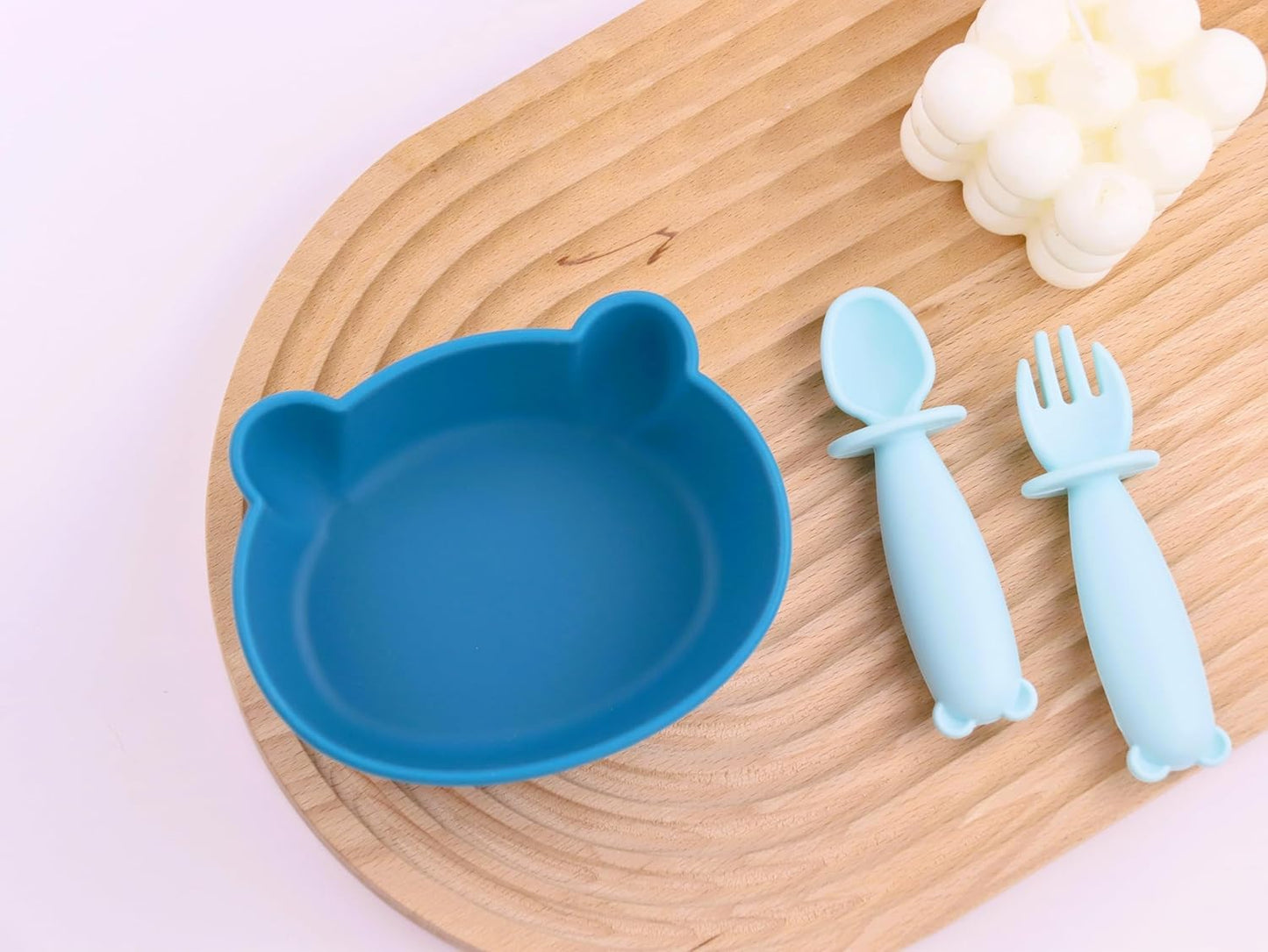 Silicone Bear Shaped Baby Bowl with Suction, Spoon & Fork for Babies 6+ Months, Infant Feeding BLW Baby Essentials Must Haves, BPA Free, Dishwasher Safe (Very Bear)