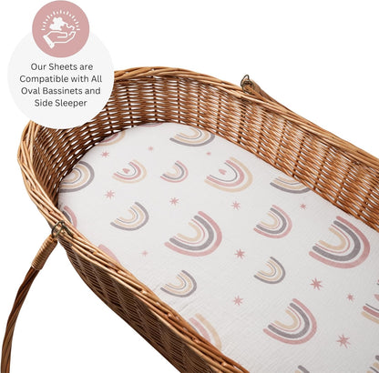 Muslin Bassinet Sheets for Angelbliss, Cowiewie, Amke, Jimglo, Suihuooo, Wayfong Baby Bassinet Bedside Sleeper by TansyPanda, 3PC, 20×33in, Ultra Soft, Breathable, Snug Fit, Unisex Boys Girls, Maadi