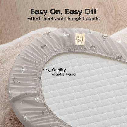 2-Pack Organic Bassinet Sheets for Girls, Boys - 100% Cotton Bassinet Mattress Sheets Compatible with Halo Bassinest Swivel Sleeper, Graco, Baby Delight, Chicco, Unisex Fitted Bassinet Sheets (Elly)