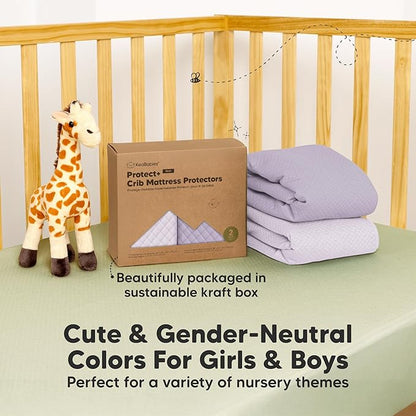2-Pack Waterproof Crib Mattress Protector Cover Fitted - Quiet Baby Crib Mattress Pad Sheets, 52" x 28" Soft Quilted Cotton Baby Sheet, Machine Washable, Easy Fit, Durable (Thistle/Quin)