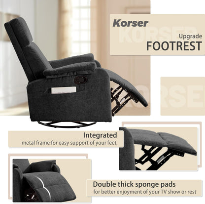 Korser Recliner Chair, Swivel Rocking Recliner Chair for Adults, Glider Rocking Chair, Small Nursery Chair Recliner for Living Room, Reclining Chair with Modern-Designed Armrests, Chenille, Beige