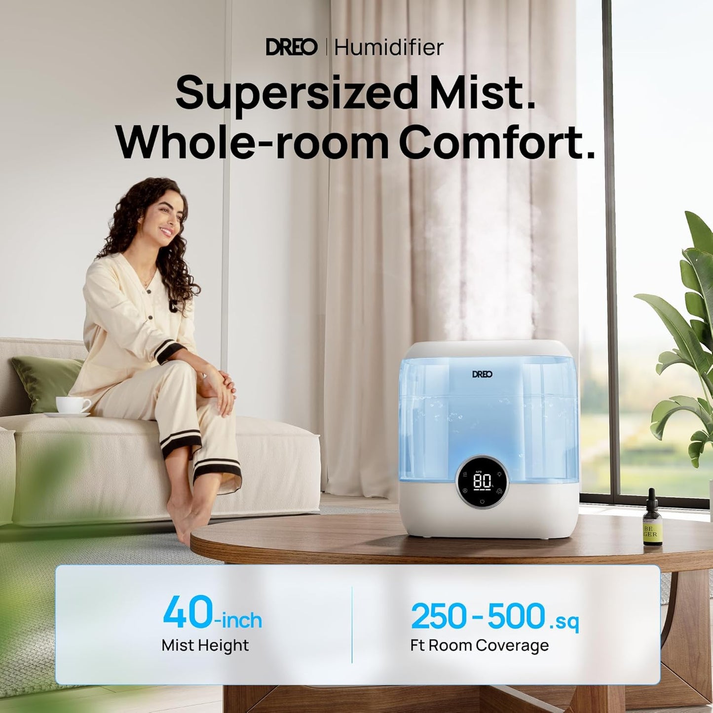 DREO Humidifiers for Bedroom, 6L Easy to Fill & Clean, 60H Runtime for Large room, 28 dB Quiet Cool Mist Air Humidifier for Plant, Baby Nursery, Home, Indoor, Night Light, Precise Humidity Control