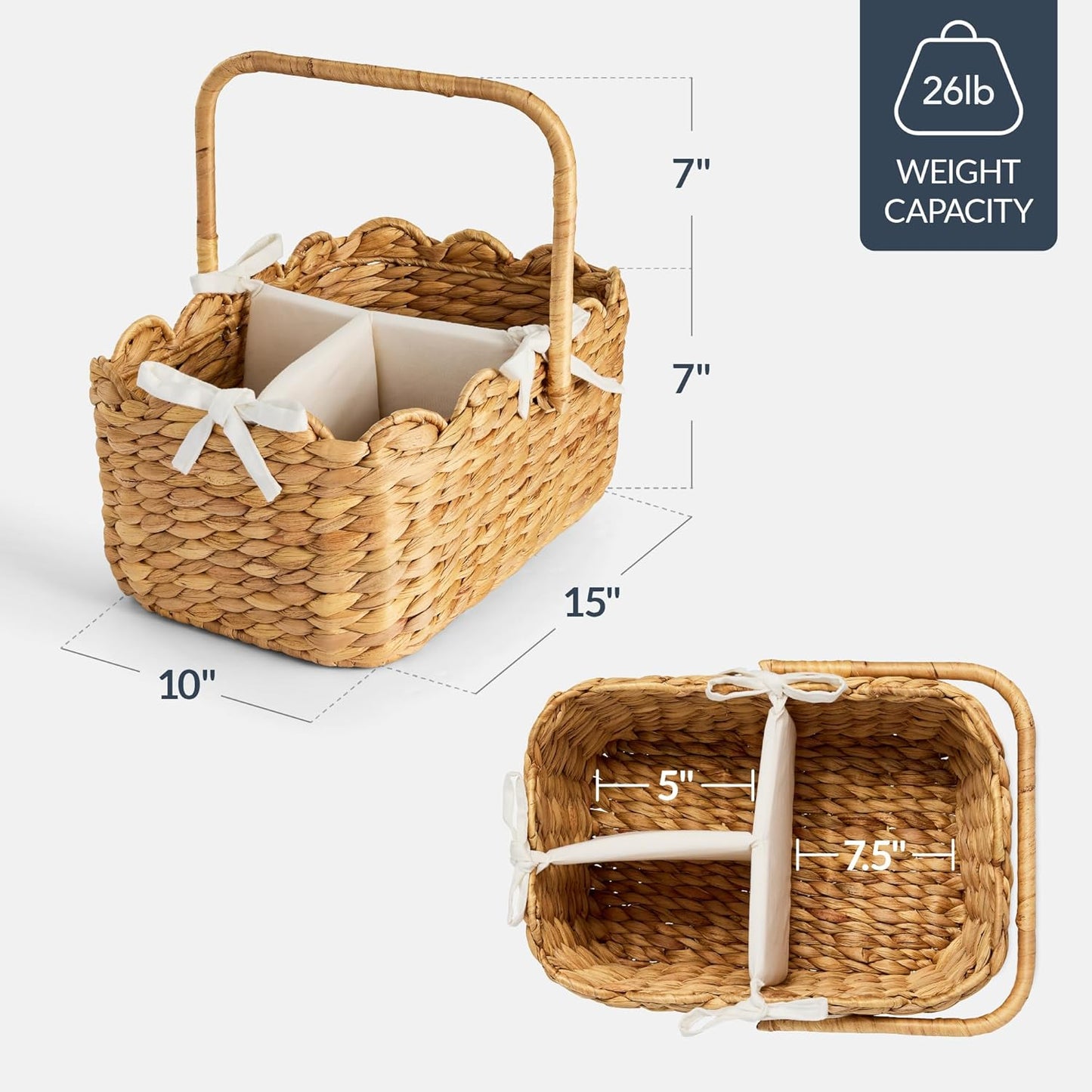 Best Choice Products Baby Diaper Caddy Organizer, Large Portable Handmade Nursery Basket w/Removable Divider & Handles, Handwoven Changing Table Storage Bin for Nursery Organization - Chestnut
