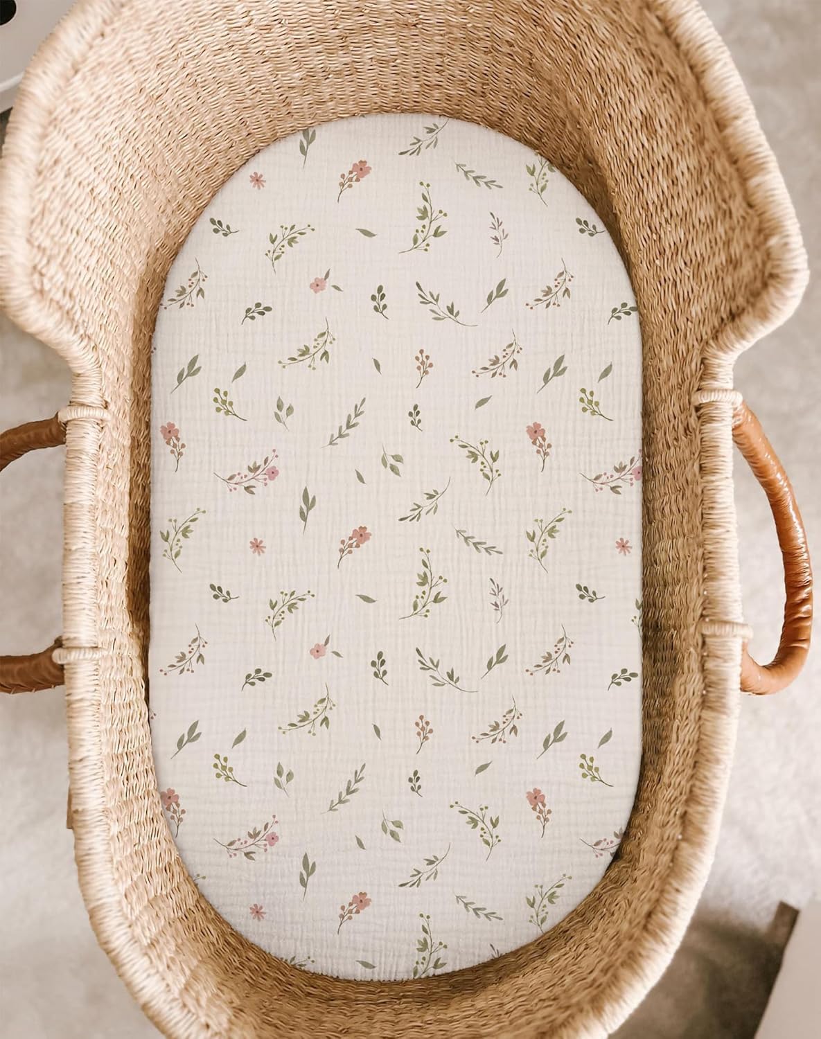 Muslin Bedside Bassinet Sheets 2 Pack, 33x20 Fitted Ultra Soft & Breathable Bedside Sleeper Sheets, Ideal for Baby Girl and Boy, Perfect for Newborns (Hopping Bunnies & Beige)