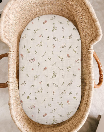 Muslin Bedside Bassinet Sheets 2 Pack, 33x20 Fitted Ultra Soft & Breathable Bedside Sleeper Sheets, Ideal for Baby Girl and Boy, Perfect for Newborns (Hopping Bunnies & Beige)