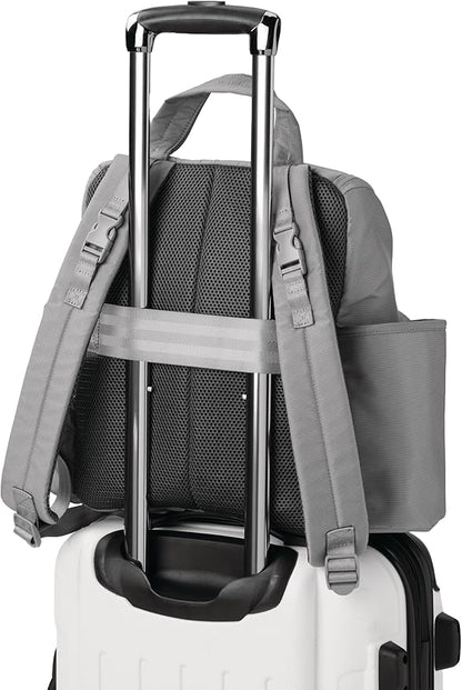 Skip Hop Diaper Bag Backpack with Portable Changing Pad Adjustable Pocket for 30 oz. Tumblers 9 Total Pockets Insulated Packing Cubes Luggage Sleeve & Stroller Straps Fits a 14” Laptop Forma Next Grey