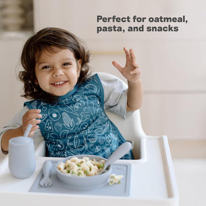 ezpz Mini Bowl (Pewter) - 12 Months+ - 100% Silicone Suction Placemat + Bowl for Toddlers - Comes with a Reusable Travel Bag