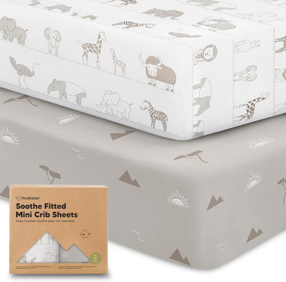 2-Pack Mini Crib Sheets Fitted - 38x26 Pack N Play Sheets for Pack and Play Mattress, Organic Cotton, Soft & Breathable Playard Bedding, Neutral Mini Toddler Bed Cover for Boys, Girls (Dragon Tale)